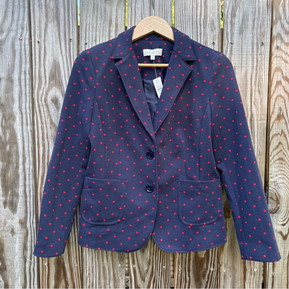 Talbots Navy Blazer with Red Dots